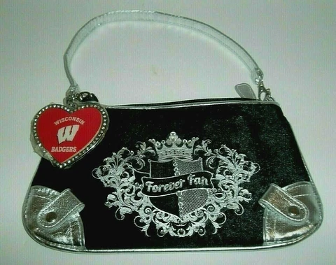 Wisconsin Badgers Forever Fan Sport Luxe Wristlet Purse Heart Charm Rhinestones Cover