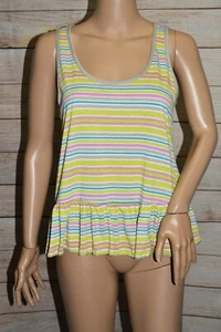 NWOT MOSSIMO M TIERED RUFFLE HI-LOW STRIPED LIME GREEN GRAY BLUE WHITE TANK TOP - Picture 1 of 8