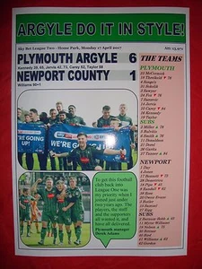 Plymouth Argyle 6 Newport County 1 - 2017 - Plymouth promoted - souvenir print - Picture 1 of 1