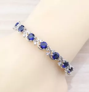 Argento Sterling 925 Lab-Created Blu Zaffiro E Topazio Bianco Gemme - Foto 1 di 7