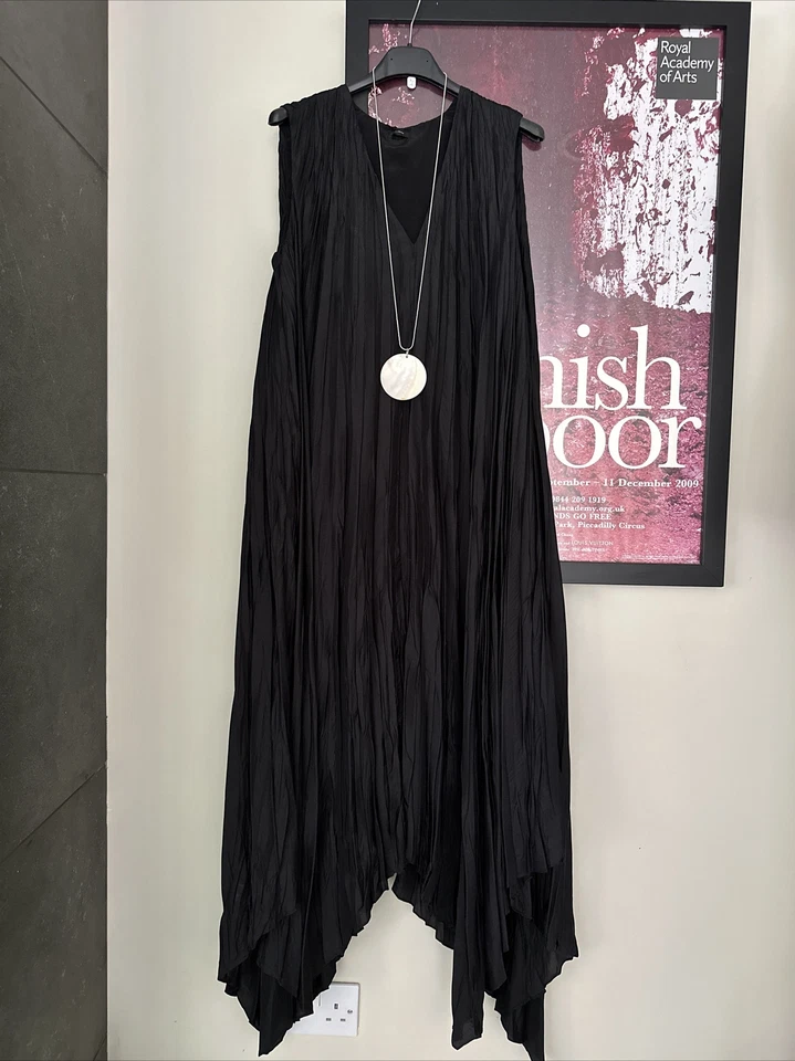 Designer Joseph Black Silk Sunray Pleat Classic Midi Dress 10