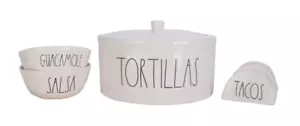 Rae Dunn Taco Holder Dip Bowls and Tortilla Warmer Set - Picture 1 of 2