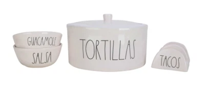 Rae Dunn Taco Holder Dip Bowls and Tortilla Warmer Set