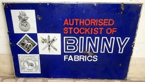 Antique Old Rare Binny Fabrics Indian Advertising Porcelain Enamel Sign Board - Picture 1 of 8