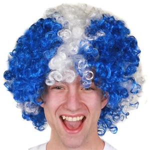SCOTLAND BLUE WHITE CROSS AFRO WIG HAIR FOR SPORTS SCOTTISH SPORT SUPPORTER LOT - Picture 1 of 6