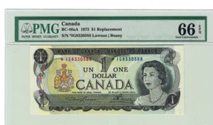 1973 $1 Bank of Canada Note BC-46aA - PMG Gem UNC-66 EPQ Replacement - Picture 1 of 2