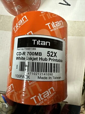 Titan CD-R 52X Semi-Glossy Water Resistant White Inkjet Printable 100PK -sealed - Image 1 of 3
