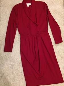 CATHY HARDWICK Vintage Red Woll Wrap Dress Size 6 - Picture 1 of 12