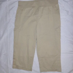 MATERNITY VINTAGE WOMENS BEIGE CAPRI PANTS PULL-ON MOTHERHOOD CARGO POCKETS L - Picture 1 of 10
