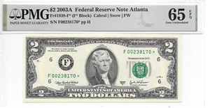 2003A* Atlanta $2 Star FRN (F* Block) PMG 65 EPQ Gem Unc. (only 320,000 printed) - Picture 1 of 2