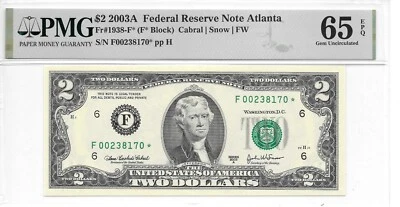 2003A* Atlanta $2 Star FRN (F* Block) PMG 65 EPQ Gem Unc. (only 320,000 printed) - Image 1 of 2