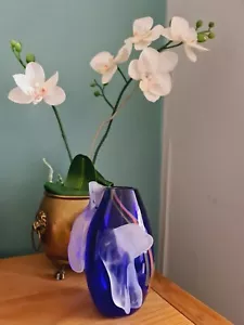 Hand Blown Art Glass Vase Cobalt Blue Signed jo le Gallezigi Spiral Design Rare - Picture 1 of 12