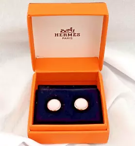 HERMES Eclipse Earrings Cloisonné Round Pink Silver H Logo Catch Auth with Box - Picture 1 of 6
