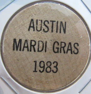 1983 Mardi Gras Austin, TX Wooden Nickel - Token Texas - Bild 1 von 2