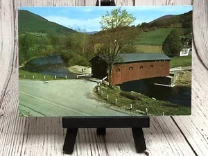 West Arlington VT-Vermont alte überdachte Holzbrücke Luftaufnahme Vintage Postkarte - Bild 1 von 2