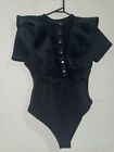 Bodysuit Black With Frill Detail Size S