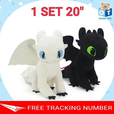 1SET 20" TOOTHLESS & LIGHT FURY How to Train Your Dragon 3 Movie Doll Plush Toys Cover