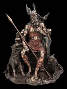 Odin Figur mit Wölfen und Rabe auf Thron - Mythologie Fantasy Figur 25cm - Bild 1 von 8