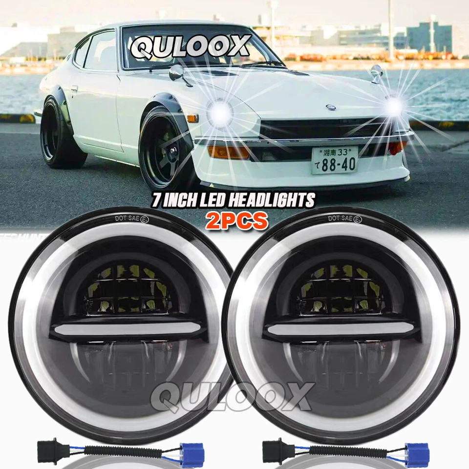 Black Pair 7inch Round LED Headlights Hi/Lo Beam For Datsun 280ZX/240Z/260Z/280Z - Image 1 of 4
