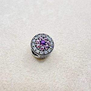 Pandora Retired Dazzling Floral Charm Bead Pink Purple Clear CZ Stones Jewelry - Picture 1 of 7
