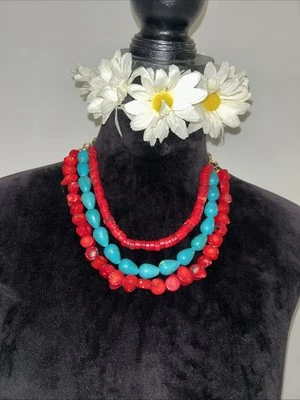 Collar Turquesa Natural/Piedra Roja Hecho a Mano Mujer Joyería Elegante Foto 1 de 4