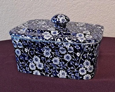 Burleigh: Blue Calico - Lidded Butter Dish , 6"×3", Made In England - Image 1 of 4
