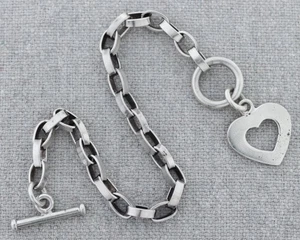 Vintage Retired Silpada Oval Link Chain Toggle Clasp Heart Charm Bracelet 7½" - Picture 1 of 6