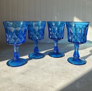 Set Of 4 Vintage Noritake Perspective Cobalt Blue Glass Wine Water 6.5" Goblet - Picture 1 of 12
