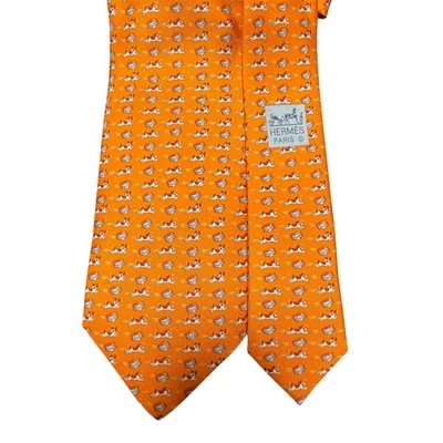 Corbata USADA y corbata HERMES naranja animal print Japón sin usar Foto 1 de 3