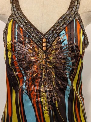VTG SUE WONG 90s Y2K Silk Sequined Beaded Mini Dress Sz 8 Retro Custom HOCO Prom - Image 1 of 4
