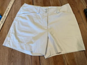 Nike Golf Shorts Dry Fit Skirt Khaki Beige Stretch Zip Pockets Belt Loops 6 P - Picture 1 of 10