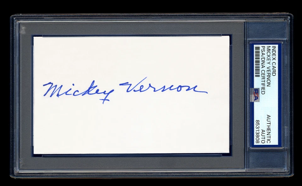 MICKEY VERNON SIGNED MINT INDEX CARD PSA/DNA AUTO ALL STAR 2 TIME BATTING CHAMP - Image 1 of 1