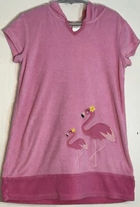 Gymboree Little Girl Sz 6 Swim Cover Up Pink Terry Short Sleeve Hood Flamingo - Picture 1 of 10