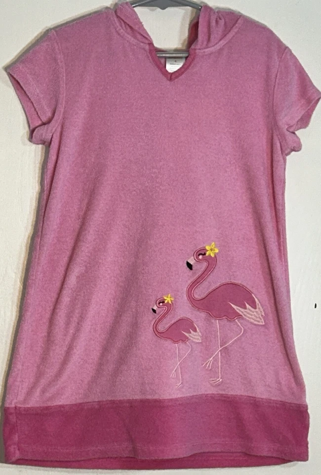 Gymboree Niña Talla 6 Natación Cubre Rosa Terry Manga Corta Capucha Flamenco Foto 1 de 4