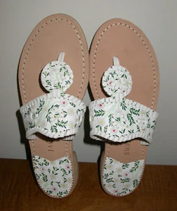 NEW Jack Rogers Daisy Print Leather Flip Flops Sandals Womens Sz 8 M - Picture 1 of 2