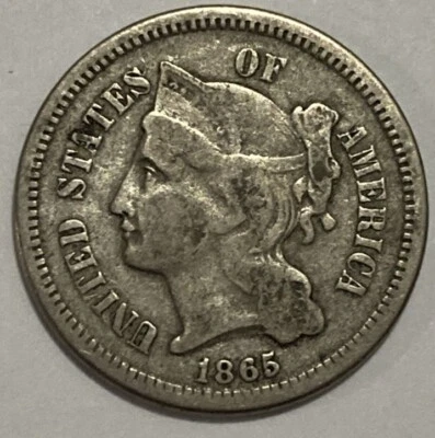 1865 - US 3 Cent Nickel - Exact Coin Imaged #3C5 - Image 1 of 2