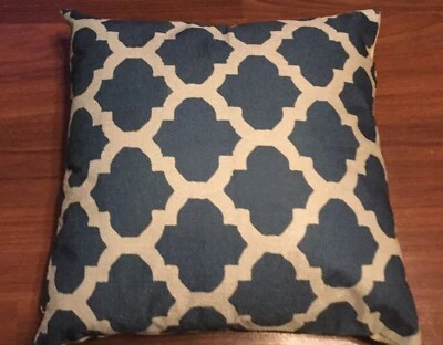 A Pair Of Moroccan Pattern Linen Pillowcases Teal/Beige 18" X 18" A Set (2) - Image 1 of 4