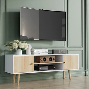 Wood TV Stand for 50/55/60 Inch TV, Modern Rustic Entertainment Center with Larg - Picture 1 of 7