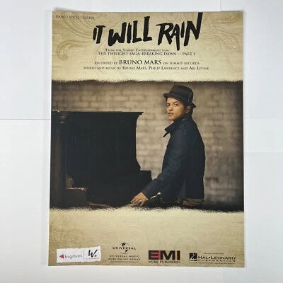 It Will Rain Sheet Music Piano Vocal Guitar Bruno Mars NEW Hal Leonard - Image 1 of 4