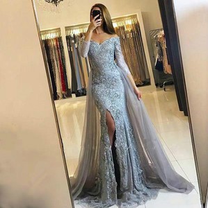 Mermaid Lace Long Sleeve Split Evening Dress Party Prom Formal Gown Custom Size