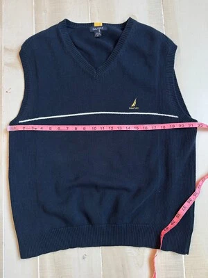 Nautica Chaleco Cuello V Azul Sin Mangas Algodón Suéter Talla M Hombre Foto 1 de 4
