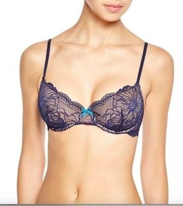 Reggiseno nuovo con etichette $62 Heidi Klum intimo Sabine sexy pizzo sera blu sfoderato UW 32D - Foto 1 di 4