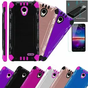 For CRICKET ICON 2019 Phone Case +TEMPERED GLASS / Brushed Hybrid Cover Combat - Picture 1 of 21