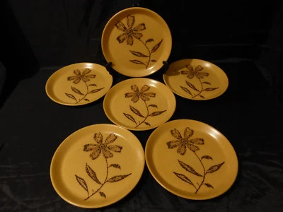 6 assiettes plates en grés,motif floral - Photo 1/4
