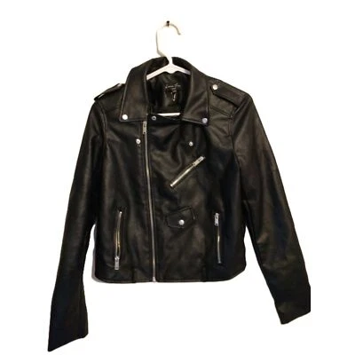 Women's Large Leather look waist cropped biker jacket. multi zippered Love Tree. - Image 1 of 4
