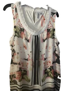 Elle Floral Print Blouse Long Sleeve Sheer Blue Womens Size L - Picture 1 of 4