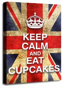 Keep Calm Art Print Red White Blue Eat Cupcakes Quote Framed Canvas Wall Picture - Picture 1 of 5
