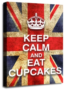 Large Keep Calm Art Print Quote Red White Blue Eat Cupcakes Framed Wall Picture - Picture 1 of 5