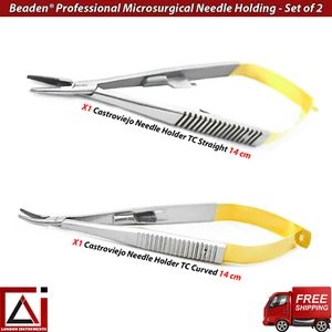 Castroviejo Needle Holders TC STR & CVD Microsurgery Suture Holding Forceps X2 - Picture 1 of 5