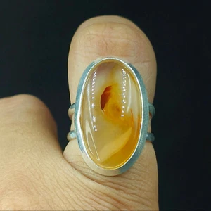 Proposal Women's Ring Natural Moss Agate Oval Gemstone 925 Sterling Silver - Picture 1 of 5